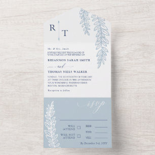 Tunga och Dove Blue Greenery Monogrammed Bröllop
