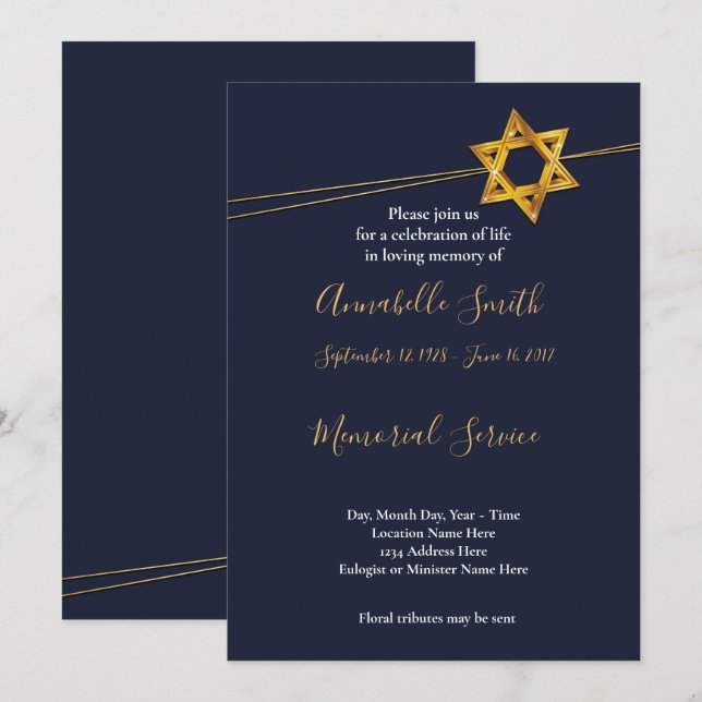 Tunga och Golden Star i    David Loving Memory Inbjudningar (Fram/baksida)