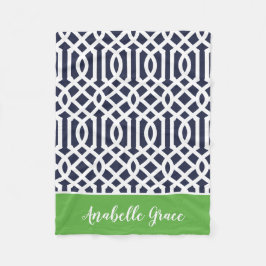 Tunga och Grönt Trellis Monogram | Redigerbar Färg Fleecefilt