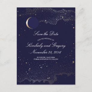 Tunga och Guld Starry Night Måne Spara datum Meddelande Vykort
