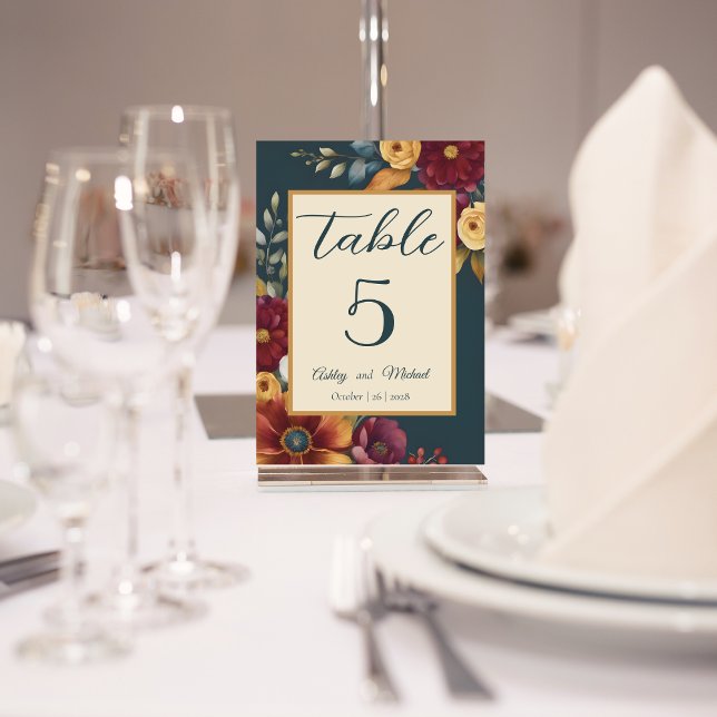 Tunga och Gult Fall Wildblomma Bröllop Bordsnummer (Skapare uppladdad)