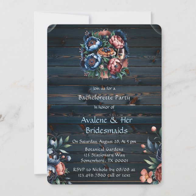 Tunga och koppar Peony Wood Bridesmaids Luncheon Inbjudningar (Framsida)