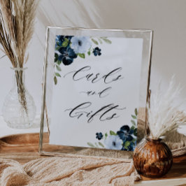 Tunga och ljusblå blommigt- och presentkort poster