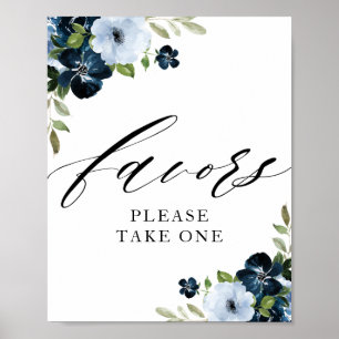 Tunga och ljusblå blommigt-tecken poster