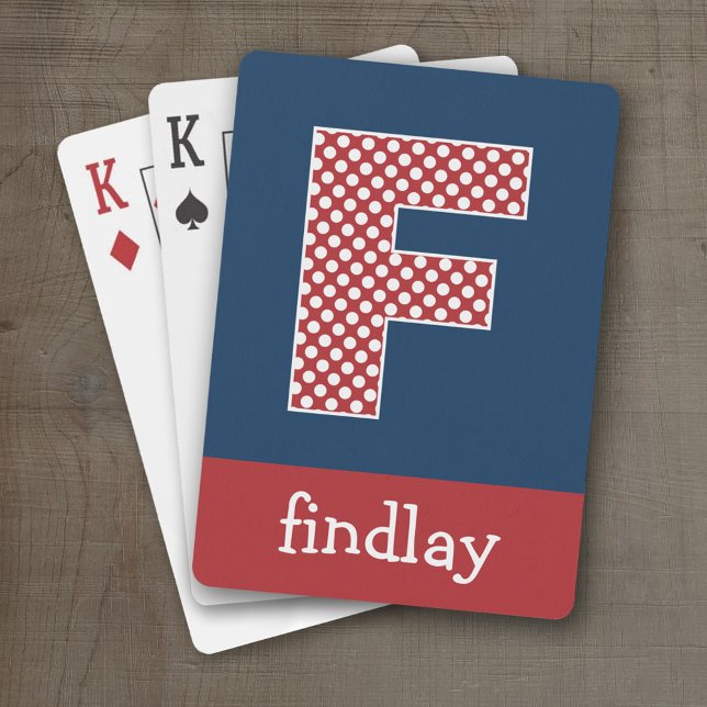 Tunga och Röda Polka dots med Monogram Brev F Kortlek (Personalized Playing Cards - Large Monogram)