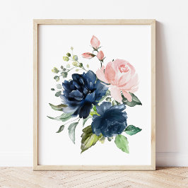 Tunga och vattenfärgsblommor, flicka Nursery Poster