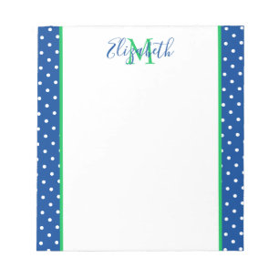 Tunga och vit polka med Grönt Monogram Anteckningsblock