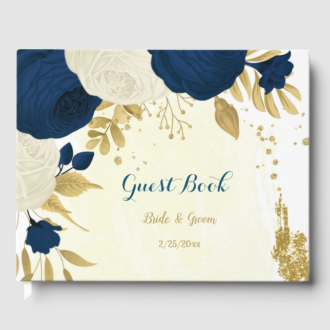 Tunga och vita blommor guld botaniska bröllop gästböcker (Framsida)