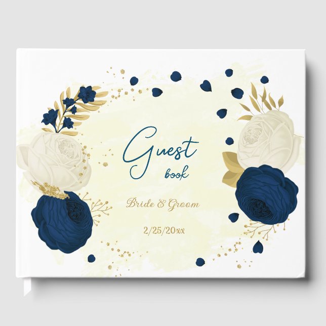 Tunga och vita blommor guld botaniska bröllop gästböcker (Framsida)