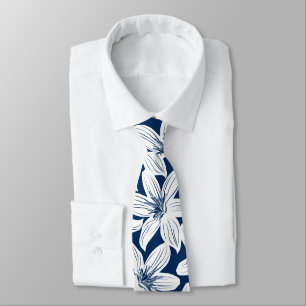 Tunga och vita tropiska hibiscus slips