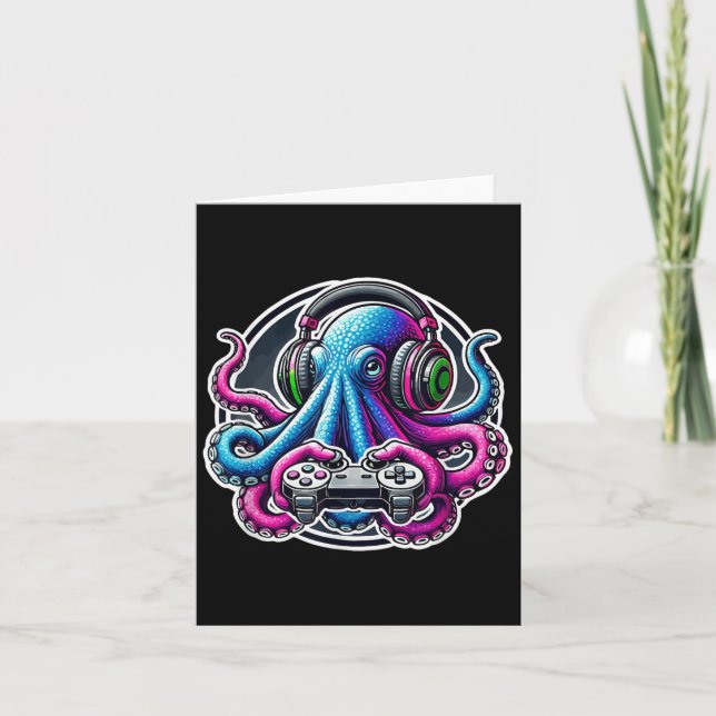 Tunga Octopus Video Games Älskare Gamer Octopus Ga Kort (Framsida)