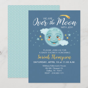 Tunga över Måne Boy Baby Shower Inbjudningar