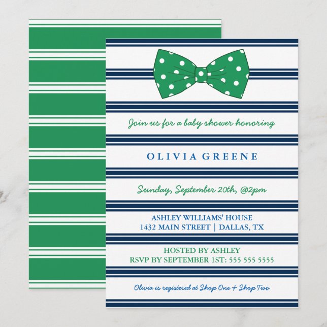 Tunga Rand & Polka - punktfält| Babyskor Inbjudningar (Fram/baksida)