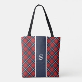 Tunga Red Tartan Play Monogram Tote Bag Tygkasse