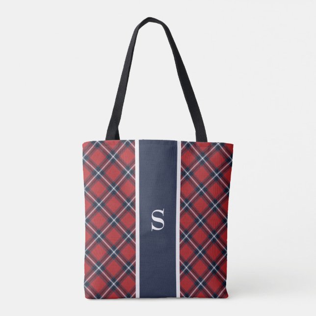 Tunga Red Tartan Play Monogram Tote Bag Tygkasse (Baksida)