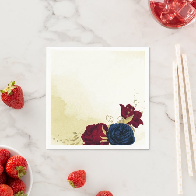 Tunga rödblommor guld löv bröllop pappersservett (Insitu)