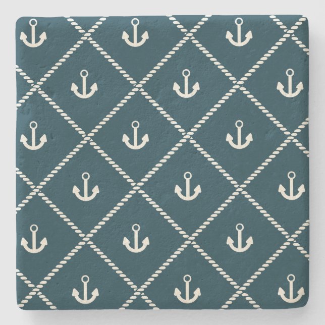 Tunga Rope och Anchor Mönster Stenunderlägg (Framsidan)