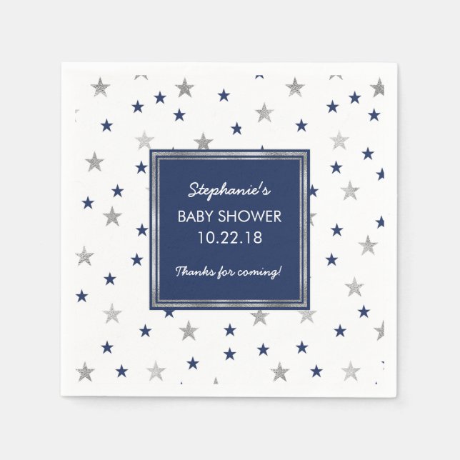 Tunga Silver Stars Twinkle Baby Shower Decor Pappersservett (Framsidan)