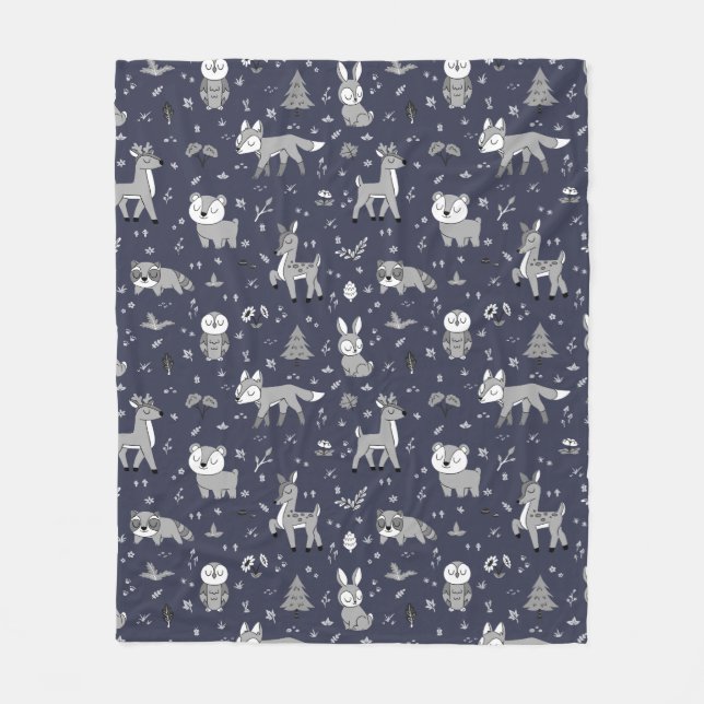 Tunga Sömnig Woodland Critters Gender Neutral Fleecefilt (Framsidan)