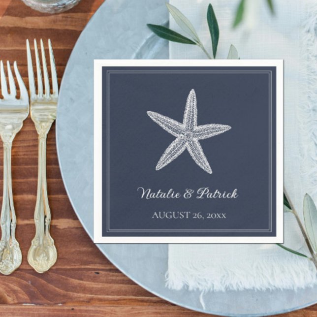 Tunga Starfish Bröllop Pappersservett (Navy Starfish Wedding Napkins)