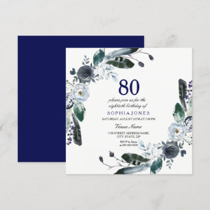 Tunga svarta vita Blommigten 80:e födelsedag Inbju Inbjudningar