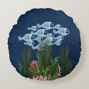 Tunga texturerade,Fisk,Rosa-koral Rund Kudde