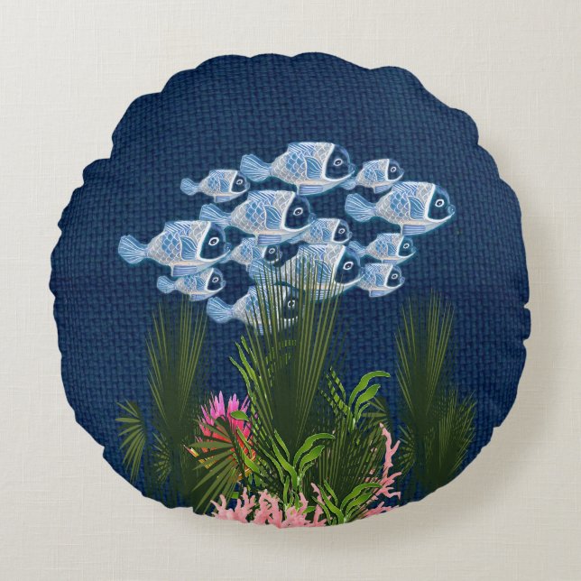 Tunga texturerade,Fisk,Rosa-koral Rund Kudde (Framsidan)