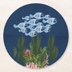 Tunga texturerade,Fisk,Rosa-koral Underlägg Papper Rund