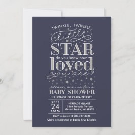 Tunga Tinkle Twinkle Star Theme Navy Silver Shower Inbjudningar