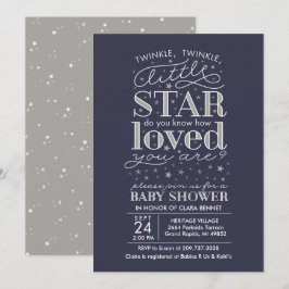 Tunga Tinkle Twinkle Star Theme Navy Silver Shower Inbjudningar