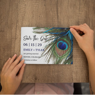 Tunga turkos Peacock Feather Boho sparar datumet Meddelande Vykort