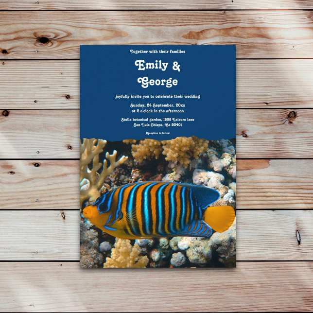 Tunga under Sea Fish Reef Coastal Beach Wedding Inbjudningar (Skapare uppladdad)