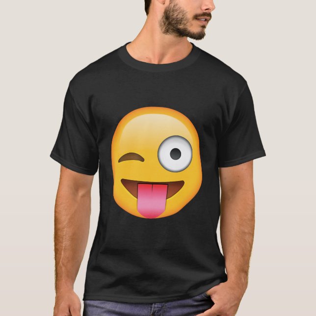 Tunga ut Emoji med Winking Öga Långärmad t Sh Shirt (Framsida)