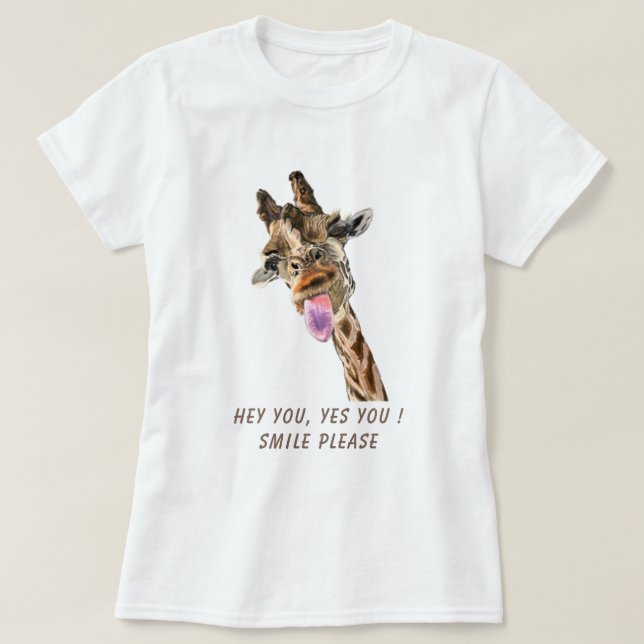 Tunga ut Giraffe Funny T-Shirt - Anpassningsbar Te (Design framsida)