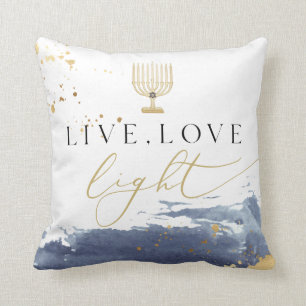 Tunga vattenfärg Menorah Live Kärlek Light Hanuk Kudde