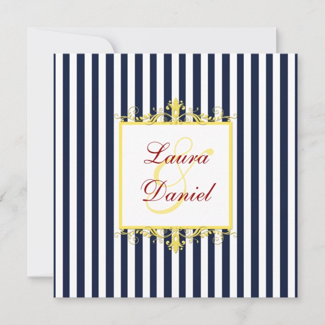 Tunga, vit, Gult, Röda Rand och Scrolls Inbjudan (Framsida)