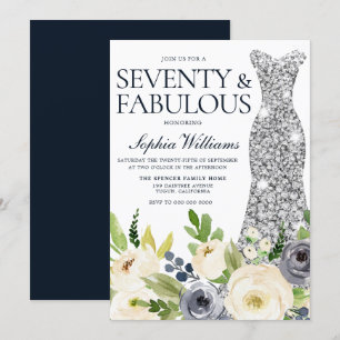 Tunga Vita Blommigten Silver Dress 70:e födelsedag Inbjudningar
