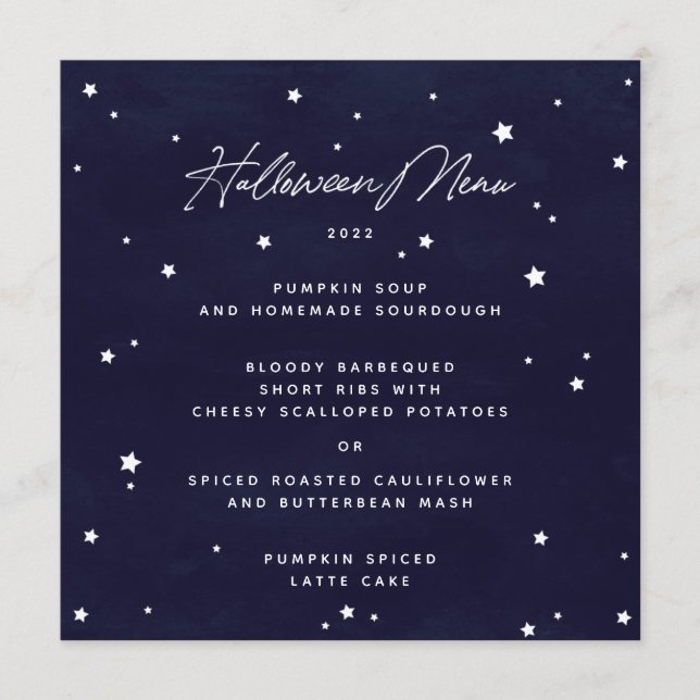 Tunga/vita fläckiga stjärnor kvadrat/Rund Hallowee Meny (Framsida)