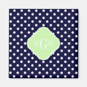 Tunga vita Polka dots Celery Quatrefoil 3 Monogram Magnet