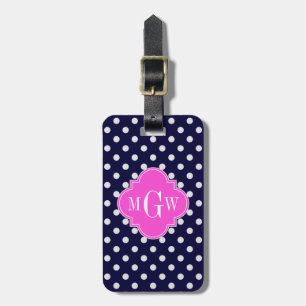 Tunga Whpolka Dot Shock rosa Quatrefoil 3 Monogram Bagagebricka