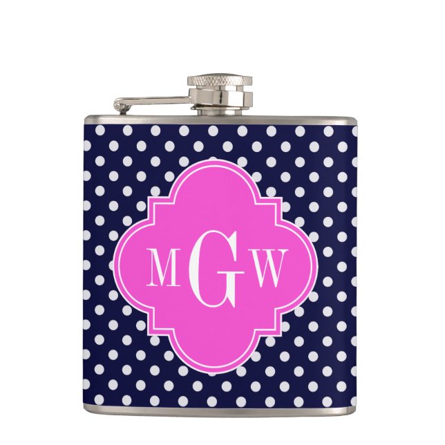 Tunga Whpolka Dot Shock rosa Quatrefoil 3 Monogram Fickplunta (Framsidan)