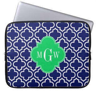 Tunga Wht Moroccan #6 Emerald 3 Initial Monogram Laptop Sleeve