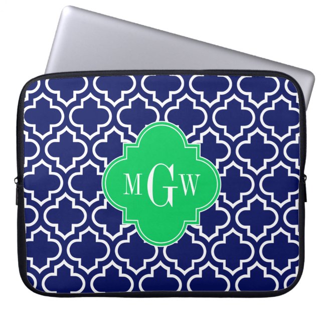 Tunga Wht Moroccan #6 Emerald 3 Initial Monogram Laptop Sleeve (Framsidan)