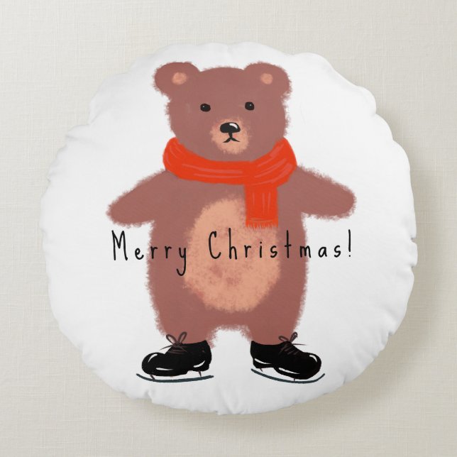 Tungbjörn på vinterrockor rund kudde (Framsidan)