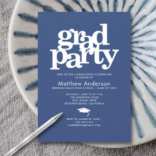 Tungblå grad party modern fet typografi enkel inbjudningar