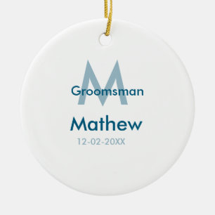 Tungblå groomsman namn brev datamakulor per julgransprydnad keramik
