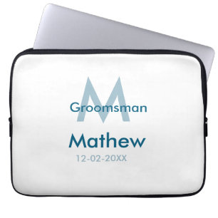 Tungblå groomsman namn brev datamakulor per laptop fodral