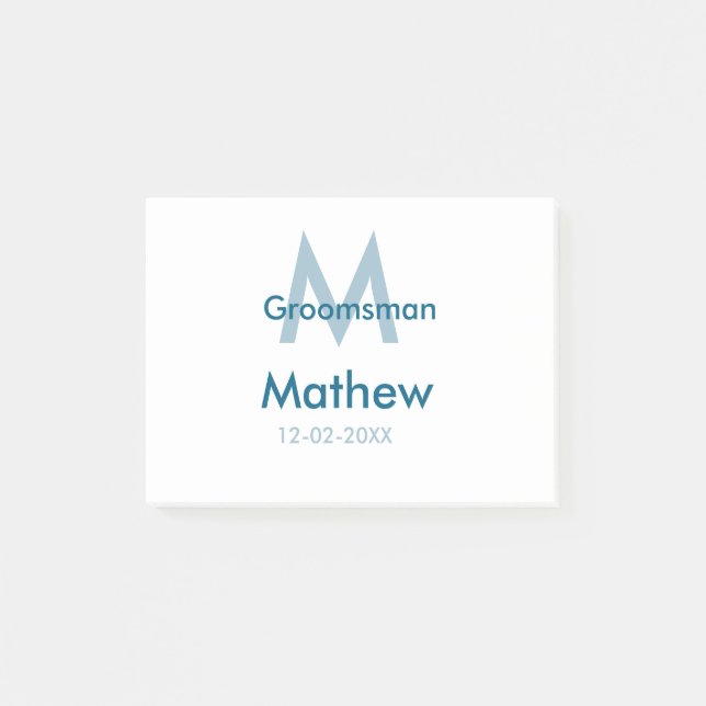 Tungblå groomsman namn brev datamakulor per post-it block (Framsida)