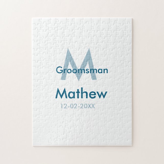 Tungblå groomsman namn brev datamakulor per pussel (Vertikal)