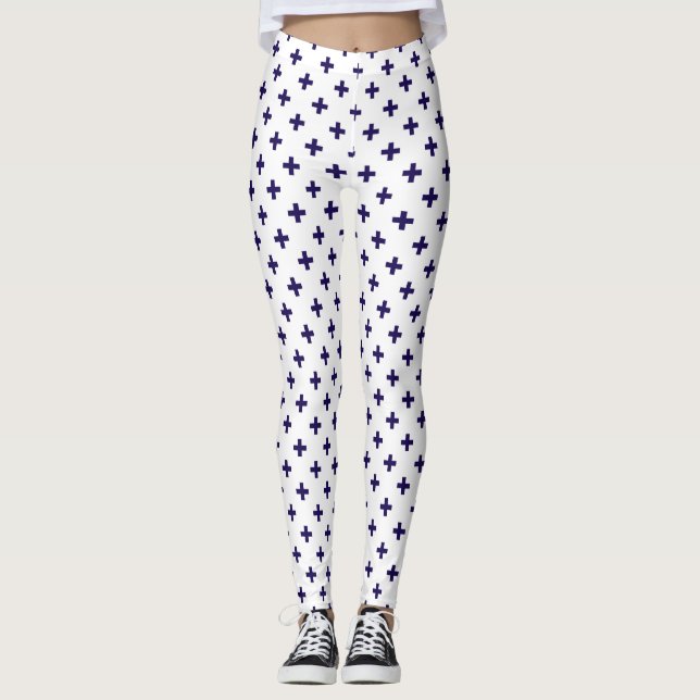 Tungblå polka kor på vitt leggings (Framsida)